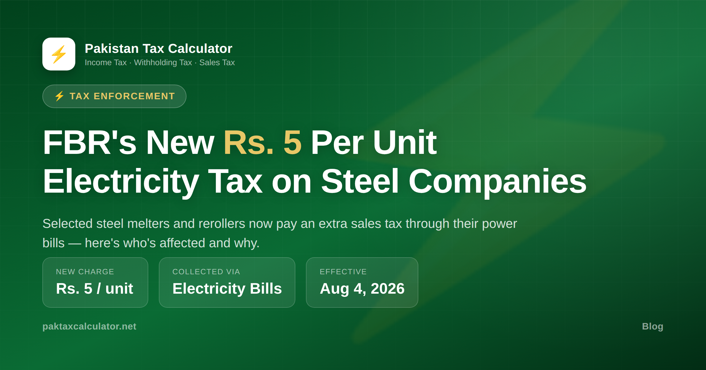 FBR's new Rs. 5 per unit electricity tax on steel companies